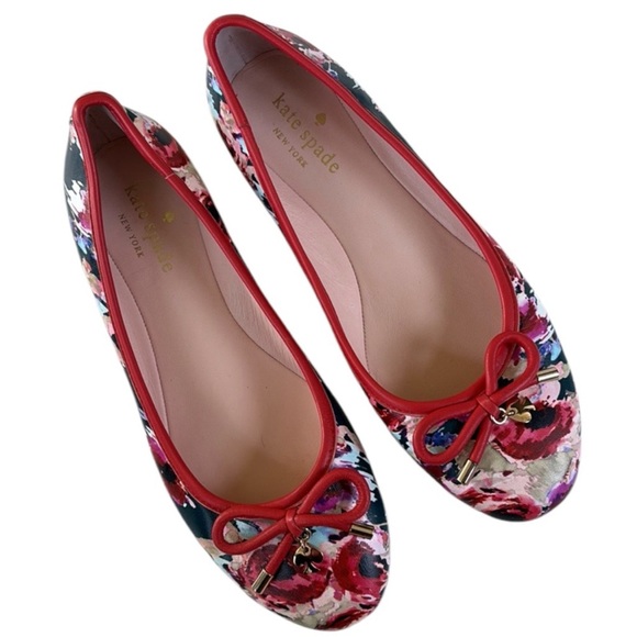 EUC Kate Spade Willa Leather Flats Floral Size 6 - Picture 2 of 8